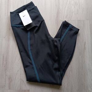 New Nike One Dri-Fit Training Legging 7/8 Length Gentle Support Black Teal Large